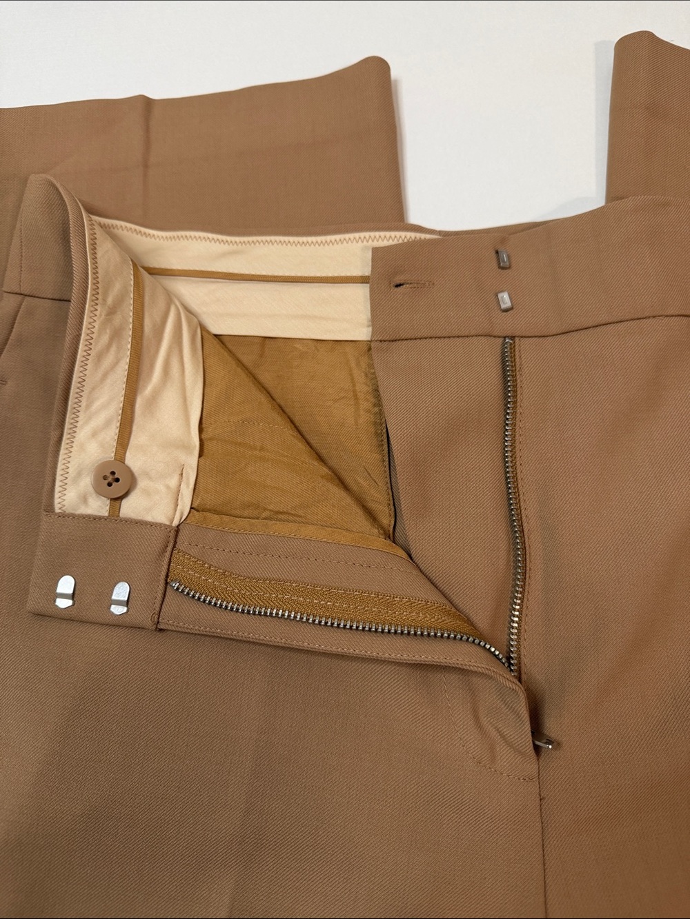 Rebecca Taylor Cavalry Twill Pant - Wool Blend Wide Leg Cropped Tan Khaki - Picture 9 of 15